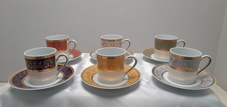 Kit de 6 tazas de café cc 100 con platillo 12 cm Art. 5847/11064 colores surtidos Fade Limoges Colección Violet Le Duc